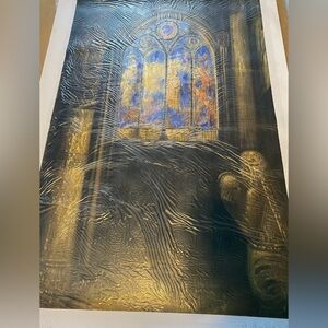 Redon dark chapel with stained glass handmade oil reproduction on canvas 24 x 36